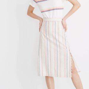 Madewell Button Slit Midi Skirt in Flecked Rainbow Stripe Size 00